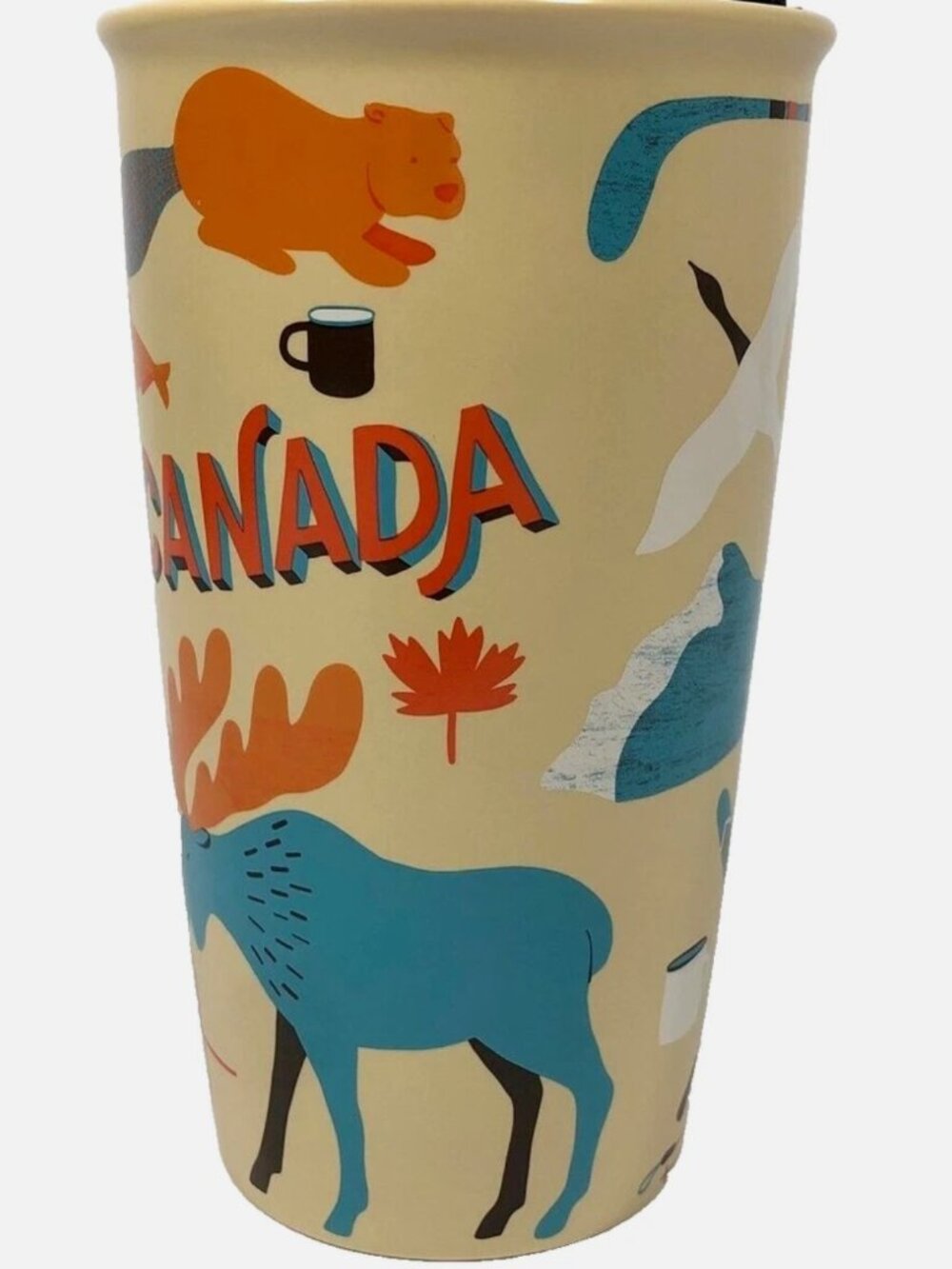 Starbucks Canada Ceramic Travel Coffee Tumbler Moose Maple Leaf NWOT